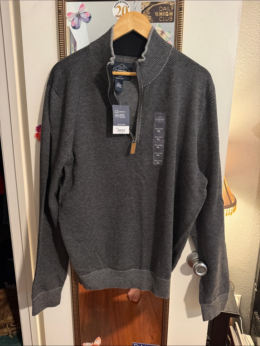 St. John's Bay Charcoal Gray Zip-Neck Sweater